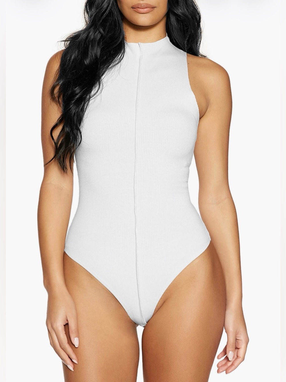 naked wardrobe White High-Neck Ribbed Bodysuit